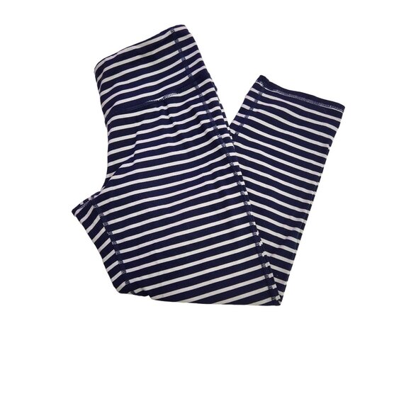Athleta Women's Small Navy Blue Striped Athletic Cropped Leggings  2226 - Picture 1 of 7
